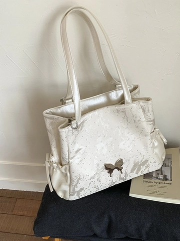 Borsa Tote da Donna con Motivo a Farfalla in Pelle PU Borsa a Tracolla di Grande Capacità Elegante Borsa da Lavoro con Fibbia