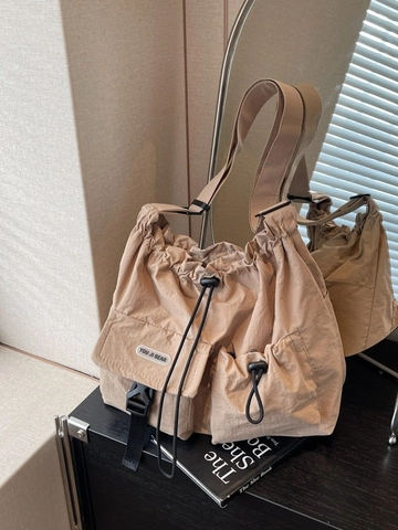 Borsa a Tracolla Grande Capacità Donna in Nylon con Coulisse Borsa Tote Casual Plissettata per Scuola Pendolarismo Viaggi