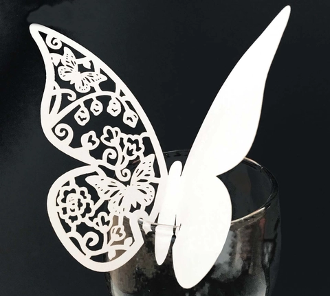 Eleganti Segnaposto per Bicchieri a Farfalla 3D Taglio Laser in Carta Perlata Decorazione per Matrimonio Festa Segnaposto Tavolo