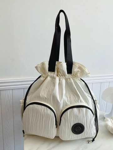 Sac à Dos à Cordon Plissé Design de Niche Sac à Bandoulière de Voyage Grande Capacité pour Femmes Léger Décontracté Mode Multi-poches