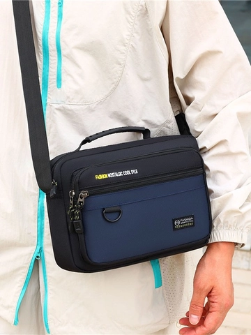Herren Casual Oxford Stoff Umhängetasche Multi-Tasche Wasserdicht Schultertasche Farbblock Messenger Bag für den Täglichen Pendelverkehr