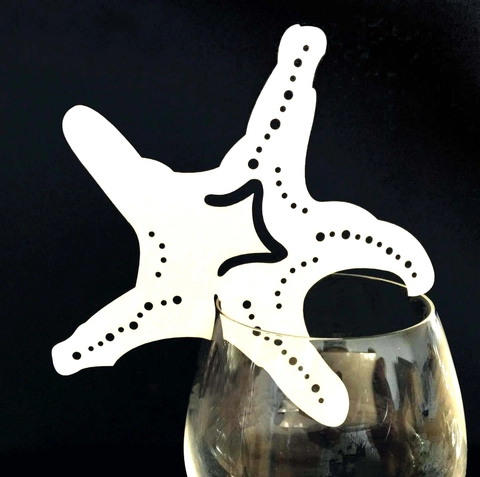 Tarjetas de Lugar para Copas de Vino con Forma de Estrella de Mar Cortadas al Láser Papel Perlado para Decoración de Mesa