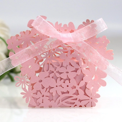 Elegante Scatola di Caramelle per Matrimonio Intagliata a Laser con Nastro Carta Perlata Scatola Regalo per Decorazione Feste