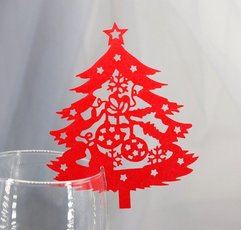 Cartes de Place en Sapin de Noël en Papier Perlé Découpé au Laser Décorations de Verre pour Table de Fête de Noël