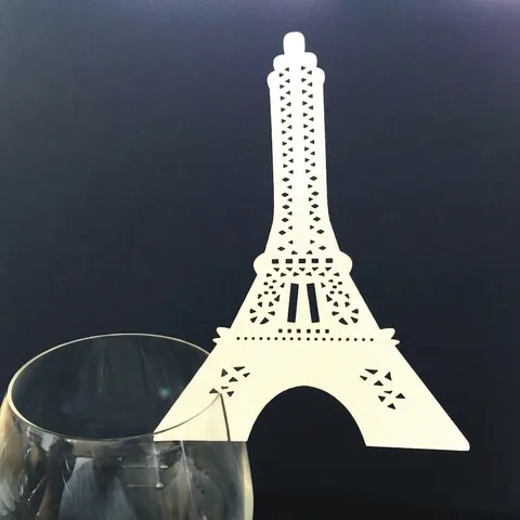 Segnaposto per Calici Intagliati al Laser Carta Perlata Forma di Torre Eiffel Foglia d'Acero per Matrimonio Festa Tavola