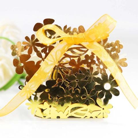Elegante Scatola di Caramelle per Matrimonio Intagliata a Laser con Nastro Carta Perlata Scatola Regalo per Decorazione Feste