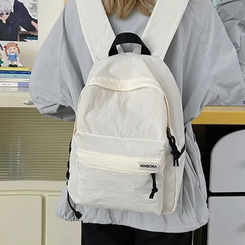 Zaino Minimalista in Nylon Impermeabile per Uomo Donna Zaino Casual Leggero per Scuola Viaggio Con Cuciture a Contrasto Tasche Multiple