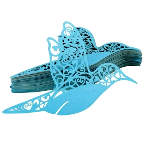 Marque-places en Forme de Colibri Coupés au Laser Papier Perlé Ajouré Cœur pour Décorations de Table de Mariage Fête