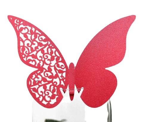 3D Laser Cut Butterfly Wine Glass Name Place Cards Pearlescent Paper Hollow Design For Wedding Banquet Party Decoration