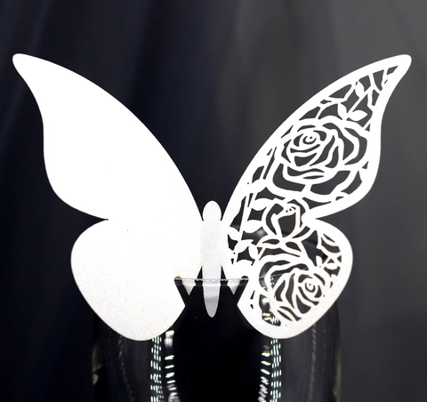 Laser Cut Butterfly Cup Place Cards Hollow Rose Design Paper Glass Cards For Wedding Party Banquet Table Decoration