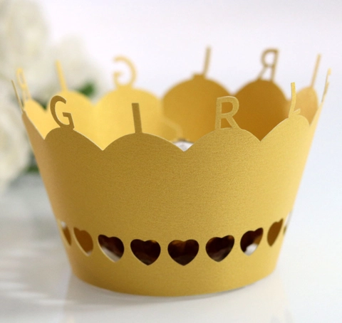 Pirottini Cupcake Taglio Laser Carta Perlata Corona Cuore Design GIRL Decorazione Torta per Matrimonio Compleanno Baby Shower Party Accessori