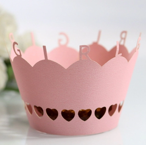 Pirottini Cupcake Taglio Laser Carta Perlata Corona Cuore Design GIRL Decorazione Torta per Matrimonio Compleanno Baby Shower Party Accessori