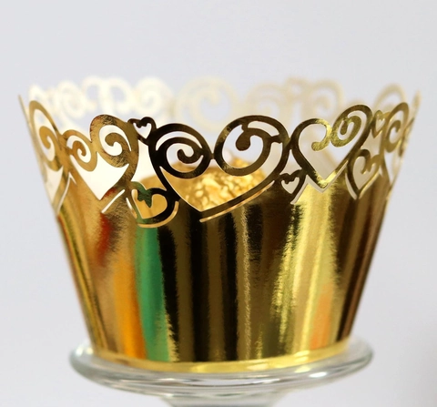 Caissettes à Cupcakes Coeur Évidé Découpe Laser Papier Perlé Emballages Muffin pour Mariage Anniversaire Décoration Table