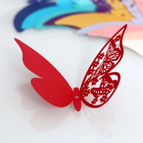 Lasergeschnittene Schmetterling Cup Karte Perlmuttpapier Platzkarte Für Hochzeit Party Deko 3D Hohl Schmetterling Wandaufkleber