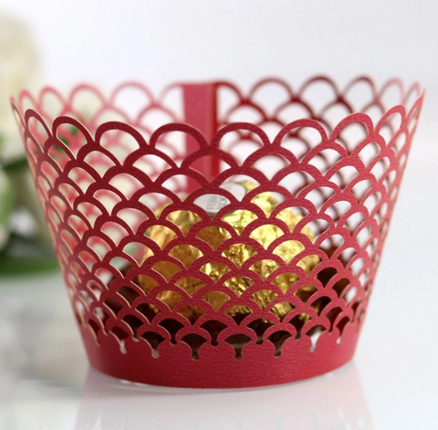 Laser Cut Scallop Pattern Cupcake Wrappers Pearl Paper Decorative Cake Liner For Wedding Party Birthday Cake Decor