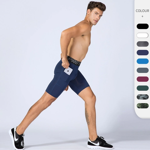 Pantaloncini a Compressione Professionali da Uomo Con Tasca Laterale per Telefono Cintura Elastica Con Lettere Pantaloncini da Corsa