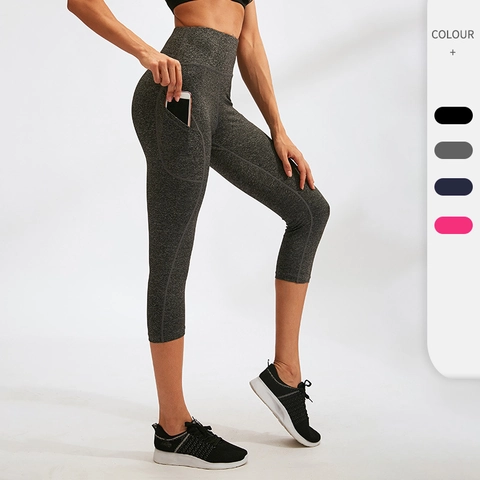 Women High Waist Yoga Pants With Pockets Tummy Control Workout Running Capris Leggings Slim Fit Quick Dry Sportswear