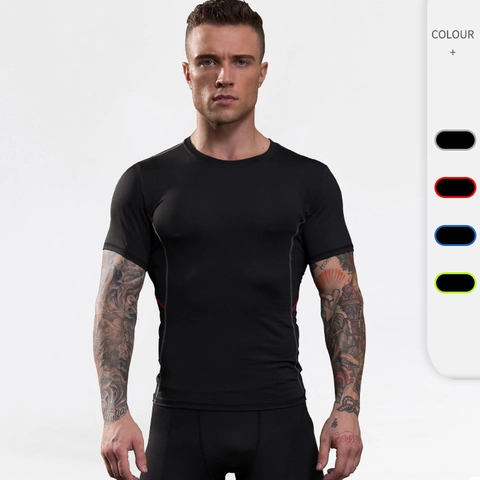 Maglietta Sportiva a Compressione da Uomo a Manica Corta Asciugatura Rapida Vestibilità Aderente Traspirante Top Allenamento Corsa