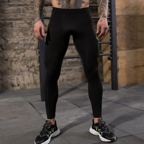 Men's Compression Fitness Leggings Camo Pocket Quick Dry High Elastic Sport Running Tights Breathable Workout Pants