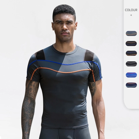 T-Shirt de Compression Athlétique pour Hommes Séchage Rapide Fitness Course Manche Courte Réfléchissant Vêtement de Sport