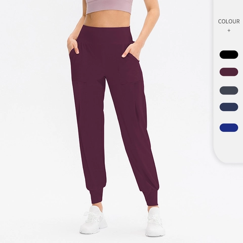 Damen Hohe Taille Sport Jogginghose Schnelltrocknend Locker Yoga Hose Mit Seitentaschen Athletisch Fitness Training Hose