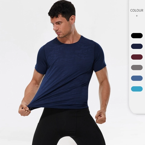 Men's Quick Dry Sport T-Shirt Camouflage Polyester Spandex Printed Breathable Stretch Top For Gym Running Training Fitness
