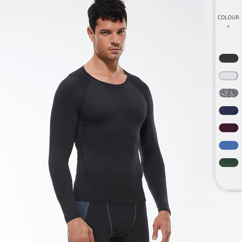 Men Compression Long Sleeve Sports T-Shirt Quick Dry Breathable Elastic Gym Running Fitness Training Top Polyester Spandex