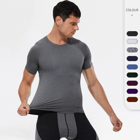 Heren Slim Fit Sneldrogend Korte Mouw Sport T-Shirt Compressie Gym Hardlopen Workout Top Ademend Hoge Elasticiteit Atletisch Tee