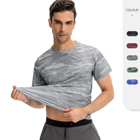 Men's Camouflage Sport T-Shirt Breathable Quick Dry Loose Short Sleeve Fitness Running Top Polyester Camo Printed Active Tee
