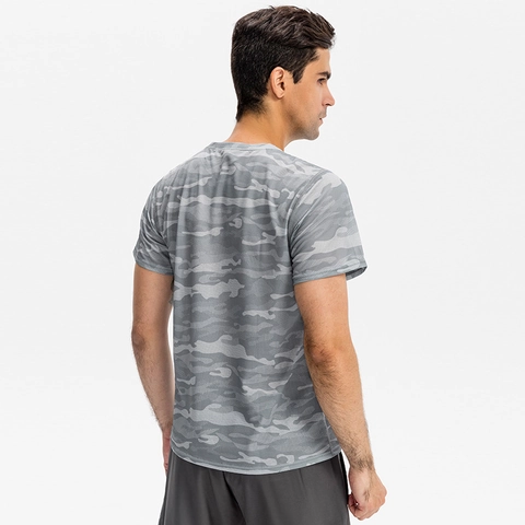 Men's Camouflage Sport T-Shirt Breathable Quick Dry Loose Short Sleeve Fitness Running Top Polyester Camo Printed Active Tee