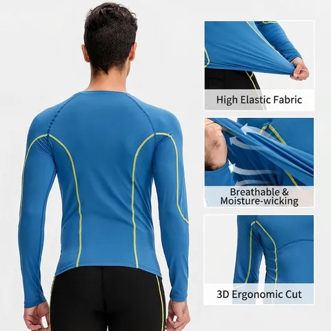 Heren Compressie Lange Mouw Sportshirt Sneldrogend Ademend Fitness Training Gym Hardlopen Baselayer Slim Fit Top