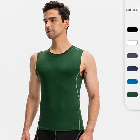 Men Professional Fitness Compression Tank Top Sleeveless Quick Dry Sports Vest High Elastic Polyester Training Gym Top