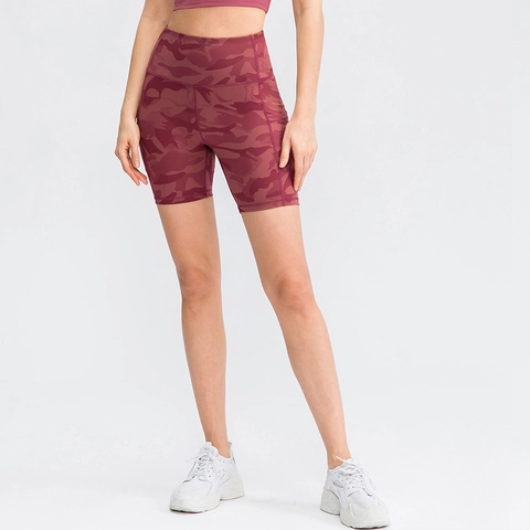Dames Hoge Taille Yoga Shorts Met Zijzakken Bedrukt Camouflage Luipaard Workout Biker Shorts Sneldrogende Sportshort