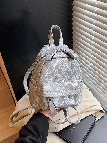 Mini Mochila para Mujer de Cuero PU Patrón de Serpiente Pequeña Bolsa de Viaje Moda Tendencia Chic Mochila con Asa Superior Cremallera