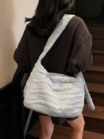 Sac Fourre-tout Matelassé Motif de Vagues Grande Capacité Déplacement Sous le Bras Versatile Mode Sac à Épaule Femme