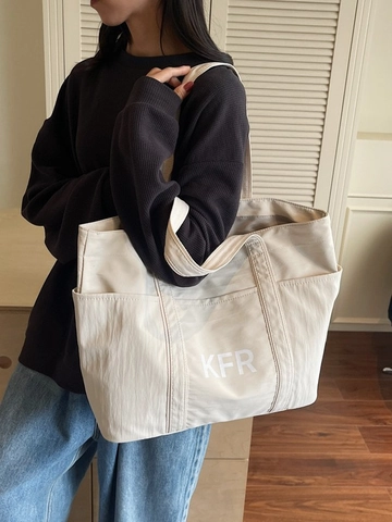 Borsa Tote in Tela Minimalista da Donna Grande Capacità Stampa di Lettere KFR Borsa a Tracolla Casual per Pendolari Borsa a Mano Versatile