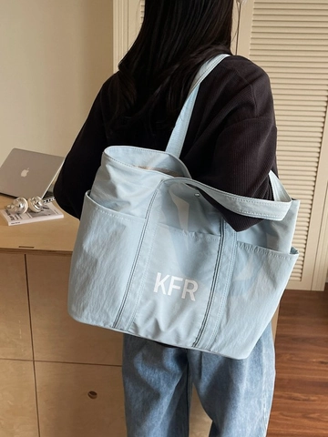 Borsa Tote in Tela Minimalista da Donna Grande Capacità Stampa di Lettere KFR Borsa a Tracolla Casual per Pendolari Borsa a Mano Versatile