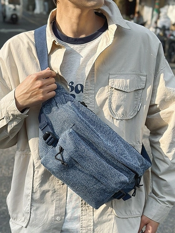 Fashion Men's Denim Chest Bag Lightweight Casual Sporty Shoulder Crossbody Bag Trend Cycling Waist Pack Adjustable Bag