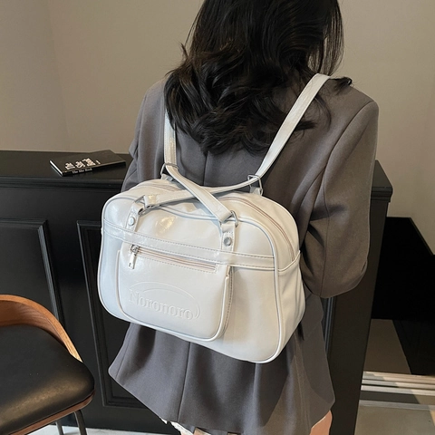 Mochila de Moda de Cuero PU para Mujer Gran Capacidad Bolso de Hombro Multifuncional Estilo Académico JK Bolso de Mano para Viaje Diario Color Sólido Logo Grabado