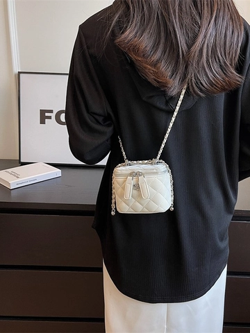 Women Quilted PU Leather Chain Crossbody Bag Fashion Camellia Flower Mini Box Bag Elegant Small Square Bag For Daily Use