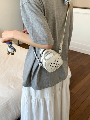 Women Mini Heart Polka Dot Bucket Bag PU Leather Retro Contrast Crossbody Shoulder Bag Small Handbag Casual Travel Bag