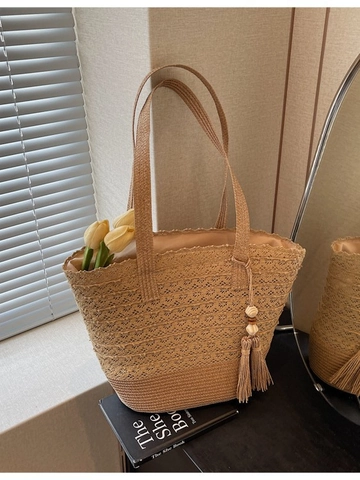 Sommer Spitze Stroh Gewebt Tragetasche Damen Große Kapazität Strand Urlaub Umhängetasche Böhmischen Stil Quaste Handtasche