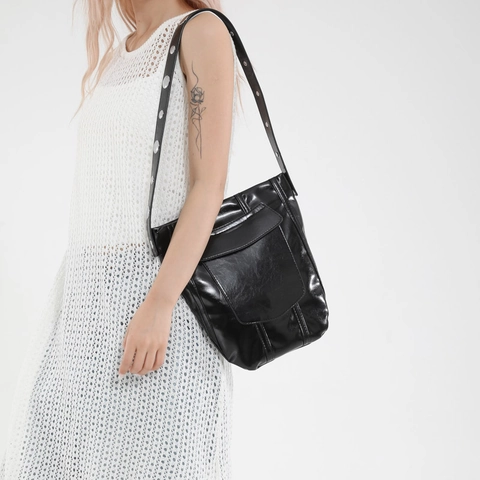 Vintage Große Kapazität Vertikale Beuteltasche Niete Minimalistisch PU Leder Damen Schulter Achseltasche Reißverschluss Tasche