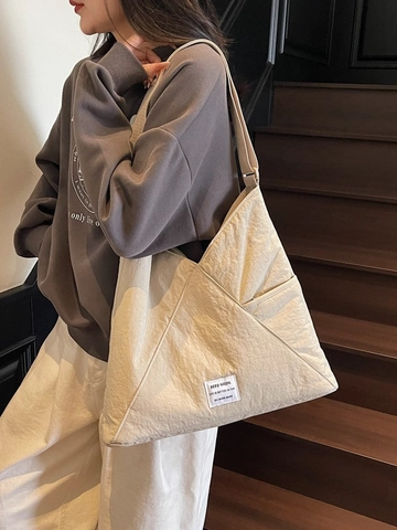 Bolso de Hombro de Gran Capacidad para Mujer Bolso de Bandoulière Casual Tote Tela Color Sólido Correa Ajustable Trabajo Escuela Bolso de Viaje Moda
