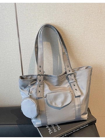 Grand Sac Tote en Nylon Minimaliste Moderne pour Femmes Avec Pochette Ronde Sac à Épaule Grande Capacité pour Travail Voyage