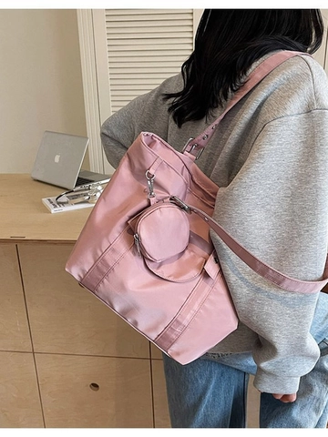 Grand Sac Tote en Nylon Minimaliste Moderne pour Femmes Avec Pochette Ronde Sac à Épaule Grande Capacité pour Travail Voyage