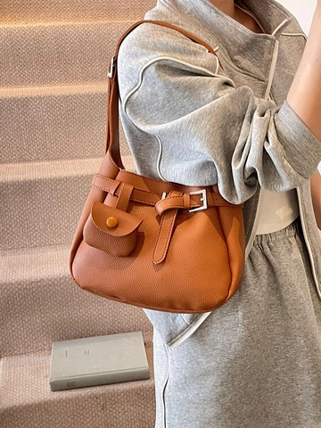 Sac Seau en Cuir PU pour Femmes Motif Lychee Sac à Bandoulière Avec Mini Pochette Détachable Sac à Main Décontracté