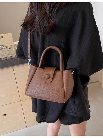 Women Fashion PU Leather Bucket Bag Trendy Lychee Texture Small Shoulder Crossbody Bag With Top Handle Detachable Strap Handbag