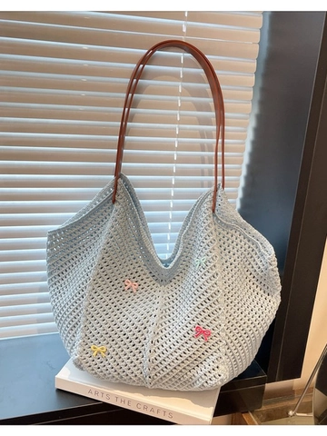 Dames Gekleurde Strik Gebreide Shopper Opengewerkte Gehaakte Schoudertas Grote Capaciteit Zomer Strand Vakantie Handtas