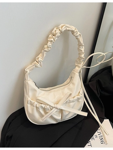 Moda Borsa a Tracolla in Pelle PU Increspata Con Fiocco Per Donna Borsa Sottobraccio Hobo Crossbody Elegante Casual